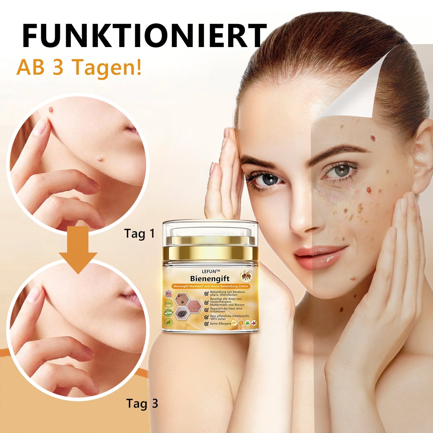 🌻🐝[🌟Offizieller Markenshop🌟] LEFUN™ Bienengift Maulwurf und Warze Behandlung Creme(👨‍⚕AAD EMPFIEHLT)